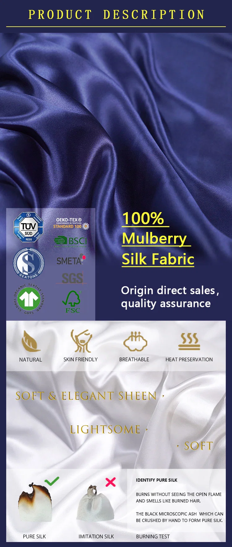 Oeko-Tex 100 Wholesale Custom Silk Pure Natural Silk 16momme Charmeuse Fabric Women