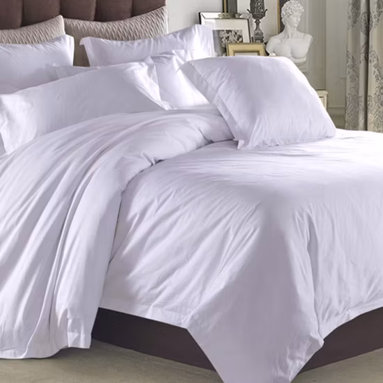 Wholesale Factory 250tc 300tc 1cm Stripe Mercerized Air Jet White Cotton Fabric for Hotel Fabrics